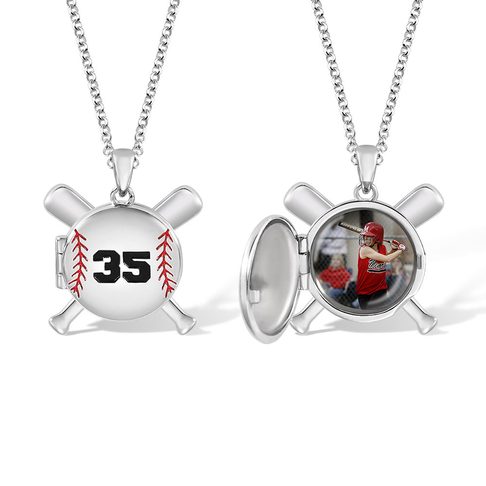 Baseball Necklace with Photo & Engraving - Ball Shape Short Style