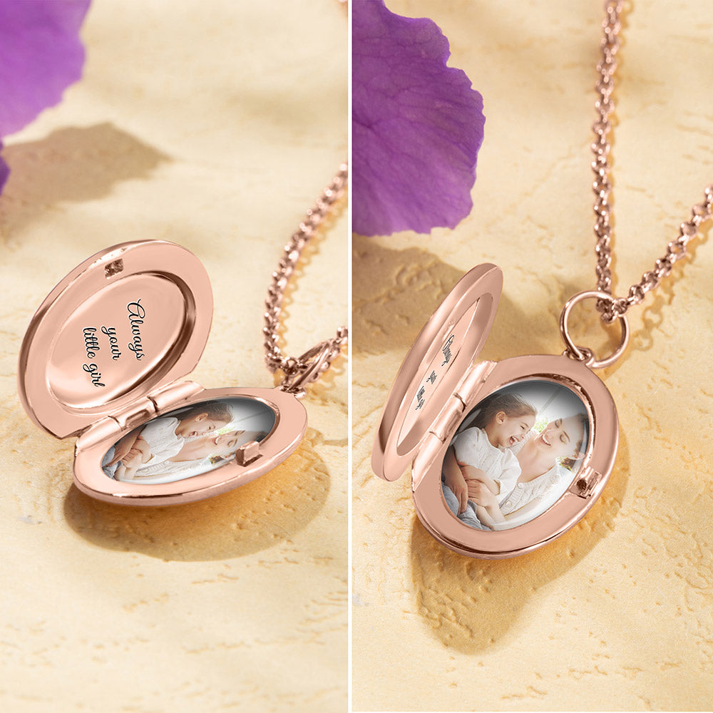 Personalized Photo Locket Necklace with 1-4 Birth Flowers