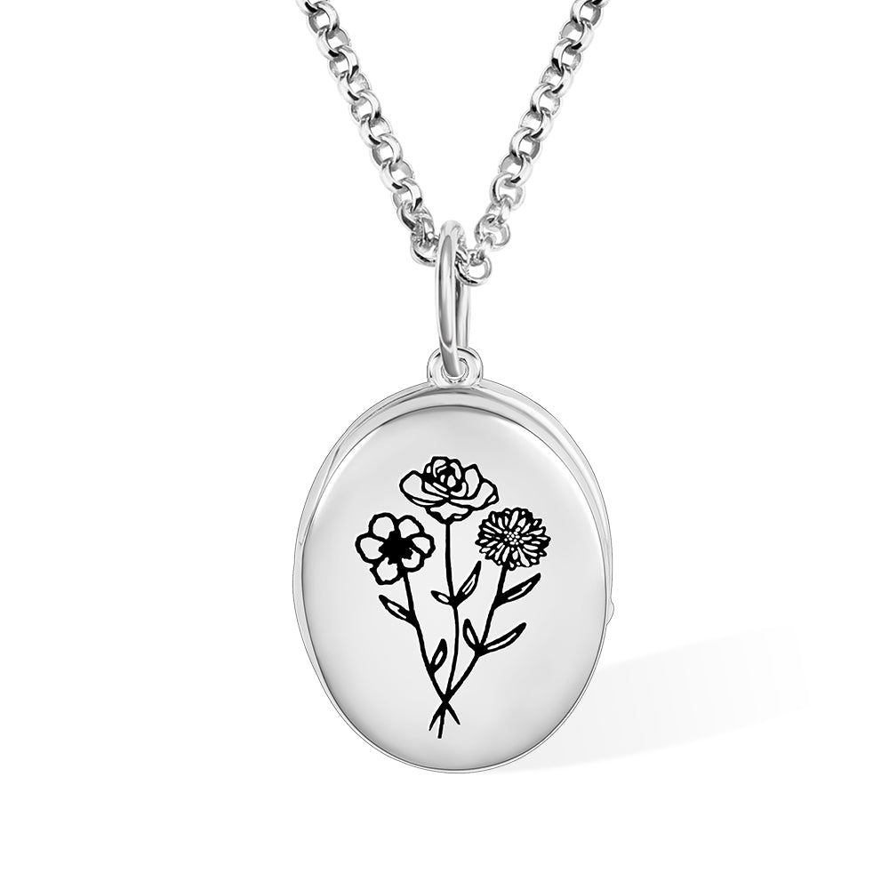 Personalized Photo Locket Necklace with 1-4 Birth Flowers