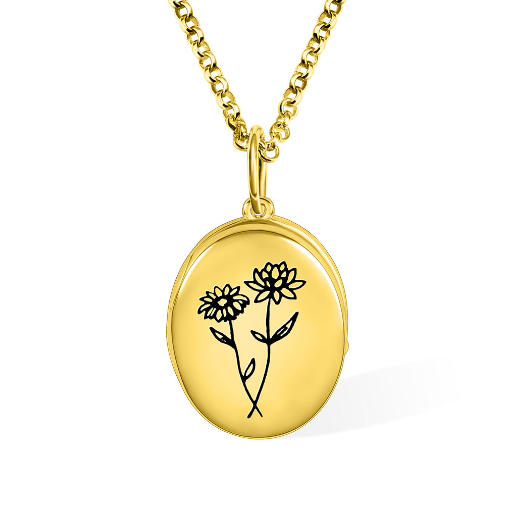 Personalized Photo Locket Necklace with 1-4 Birth Flowers