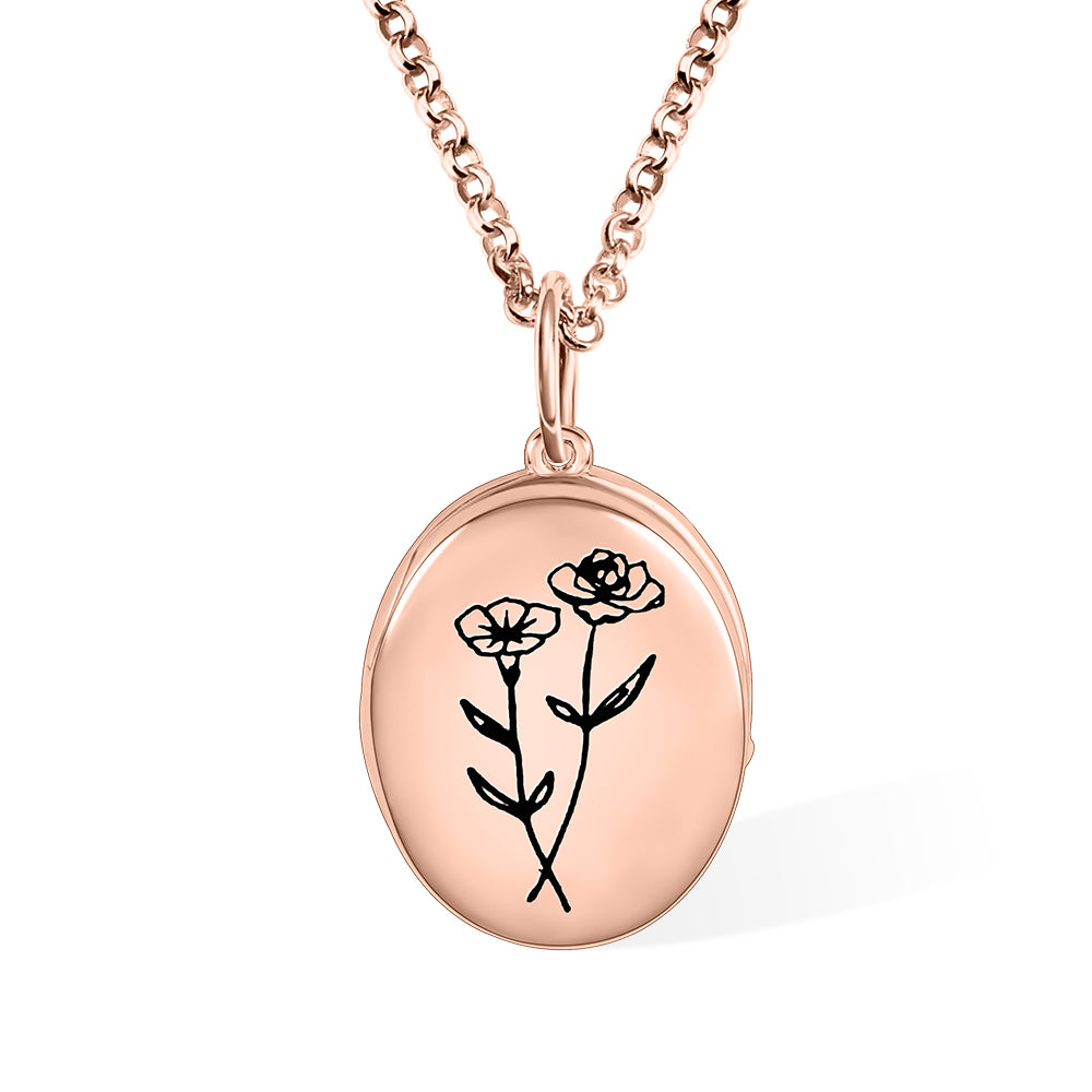 Personalized Photo Locket Necklace with 1-4 Birth Flowers