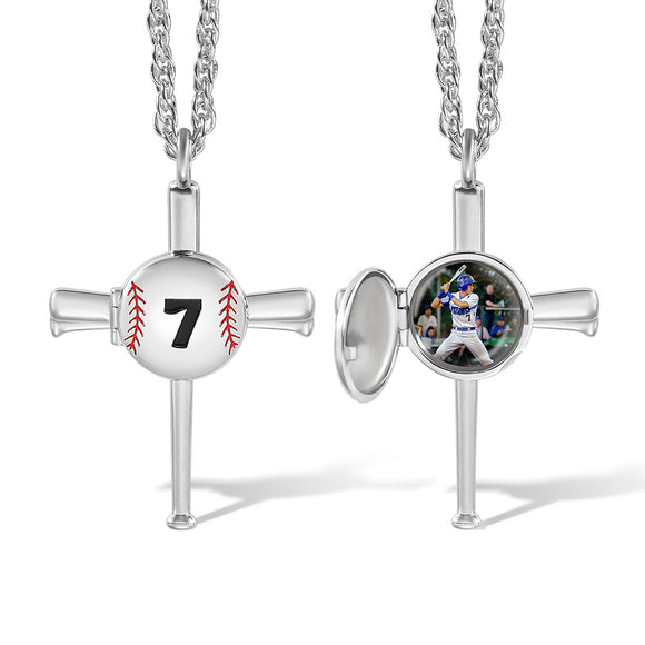 Baseball Necklace with Photo & Engraving - Ball Shape Long Style
