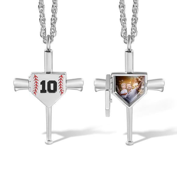 Baseball Necklace with Photo & Engraving - Shield Shape Long Style