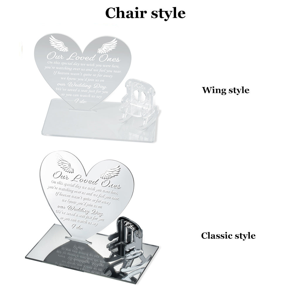 Personalized Table Top Plaque centerpiece with Empty Chairs-Acrylic