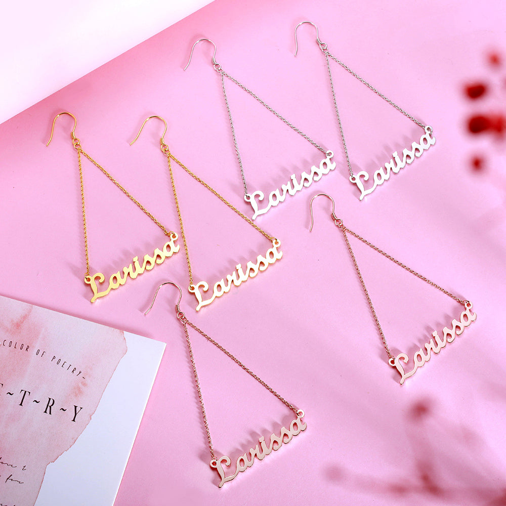 Personalized Triangle Name Earrings