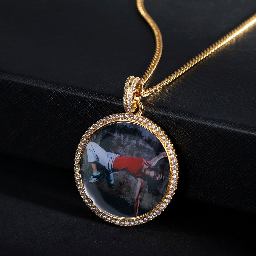 Round Full Diamond Photo Custom Necklace