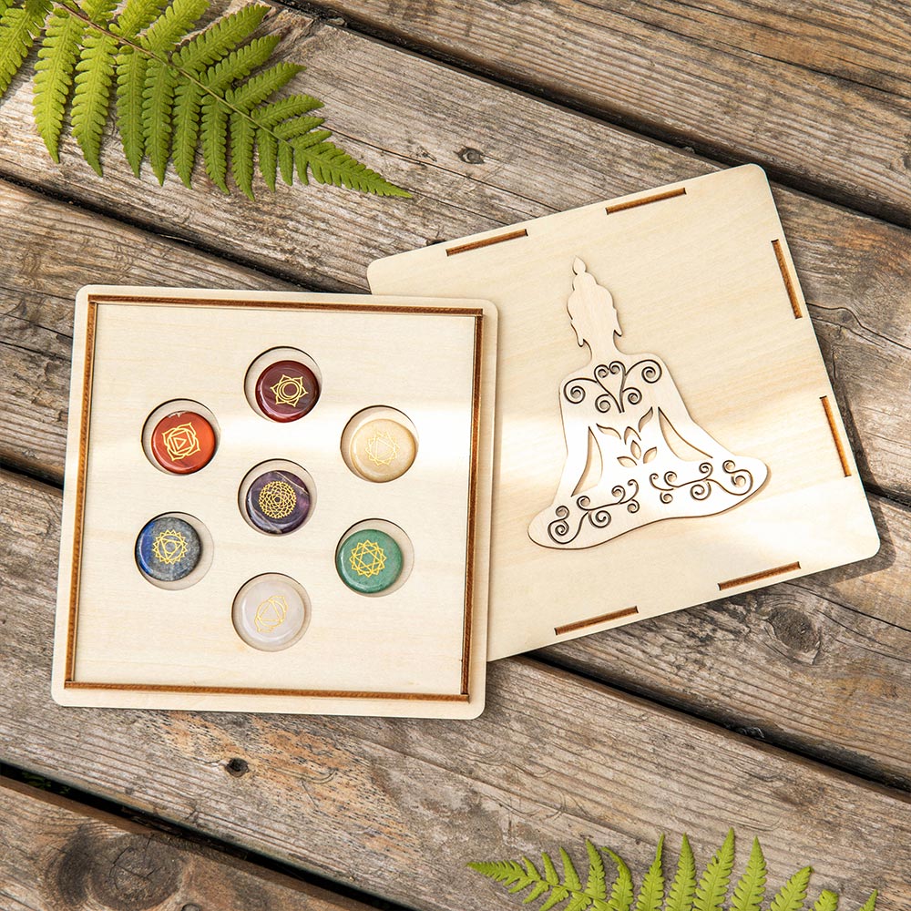 Crystal Healing Yoga Gift with 7 Gems Wooden Gift Box