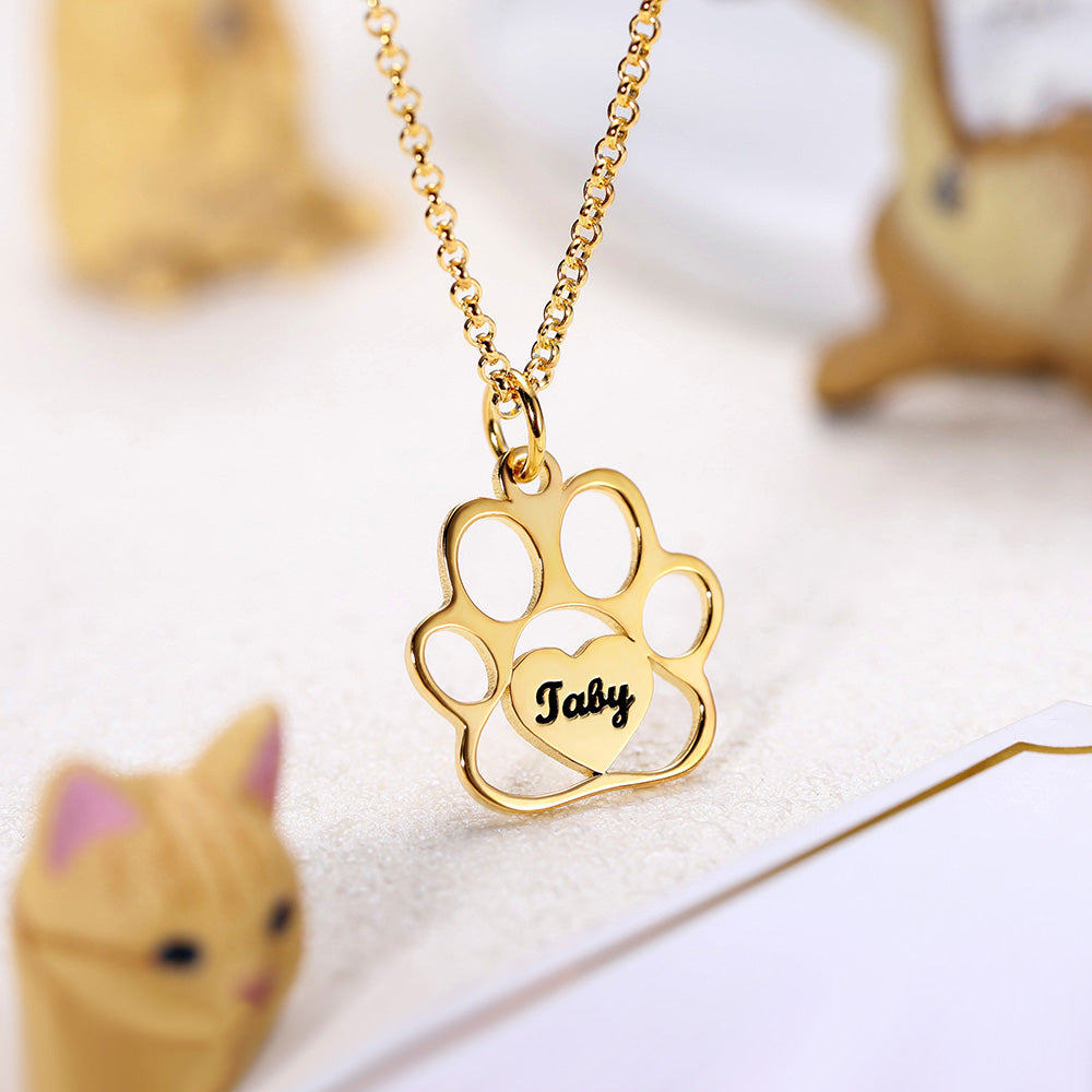 Personalized Pet Footprint Name Necklace Sterling Silver 925