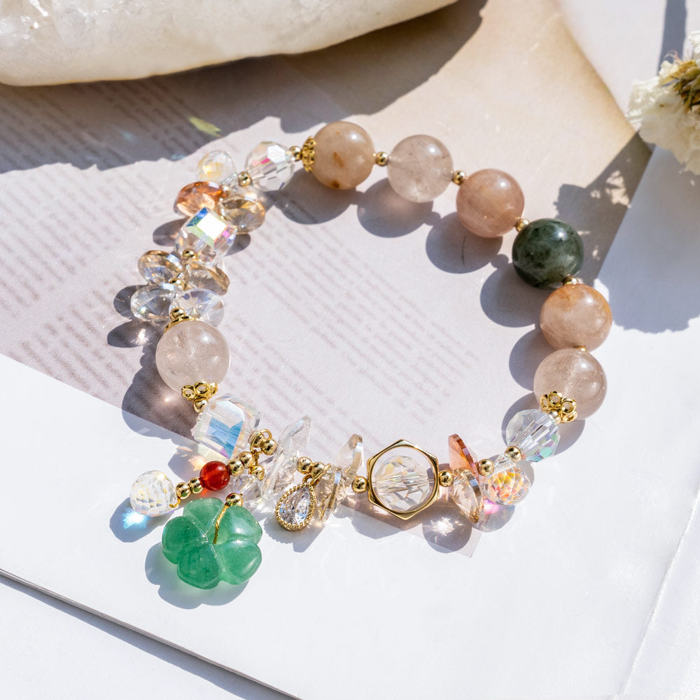 Dainty Crystal Bracelet with Green Floral Jade Lucky Jewelry
