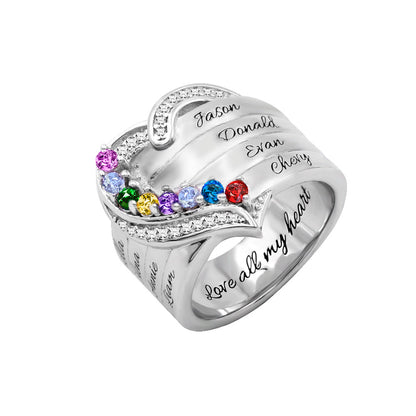 Personalized Heart 8 Birthstones Ring Family Ring Gift for Her