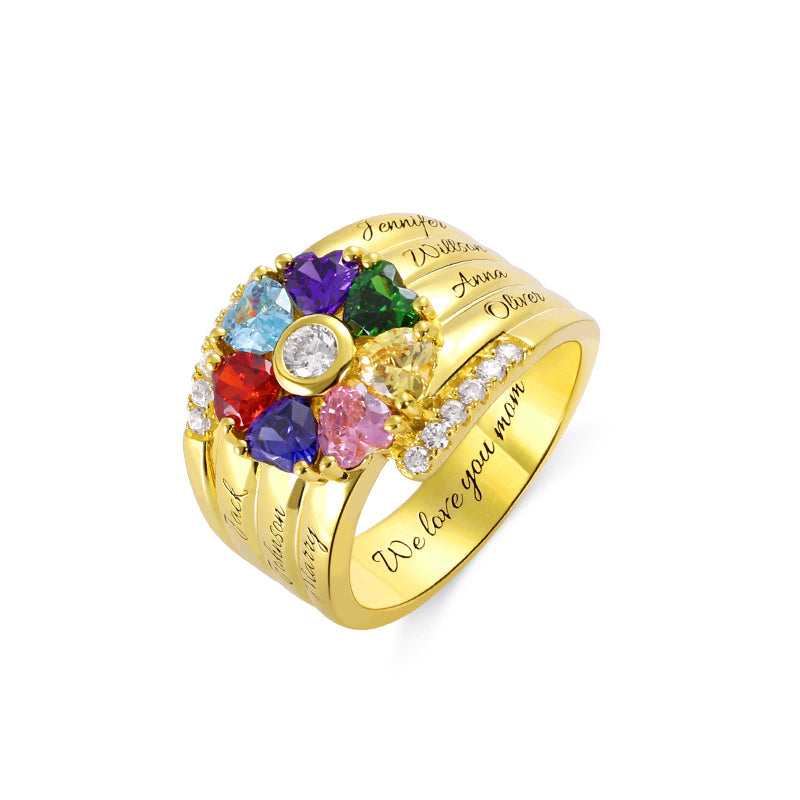 Personalized 7 Heart Birthstone Ring