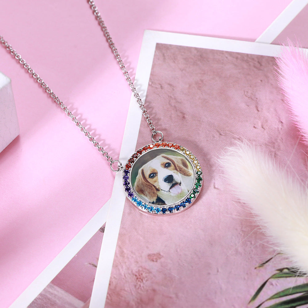 Rainbow Bridge Personalized Pet Photo Memorial Necklace