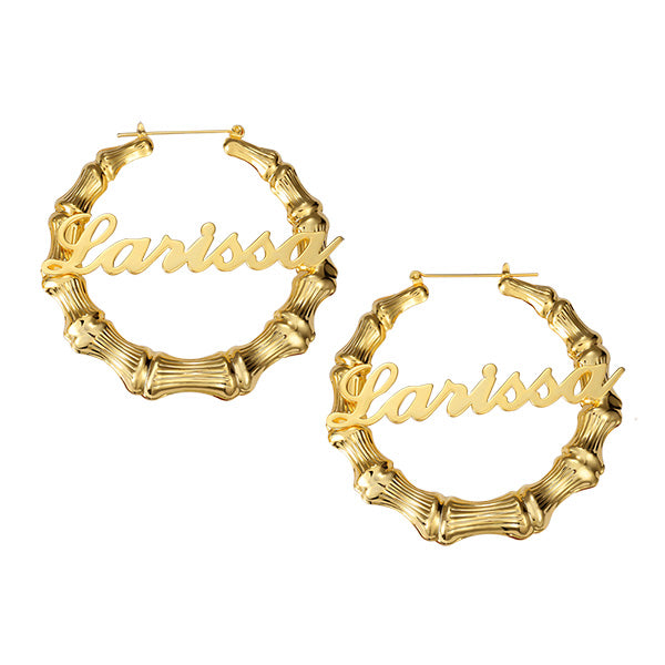 Personalized Name Bamboo Hoop Earrings