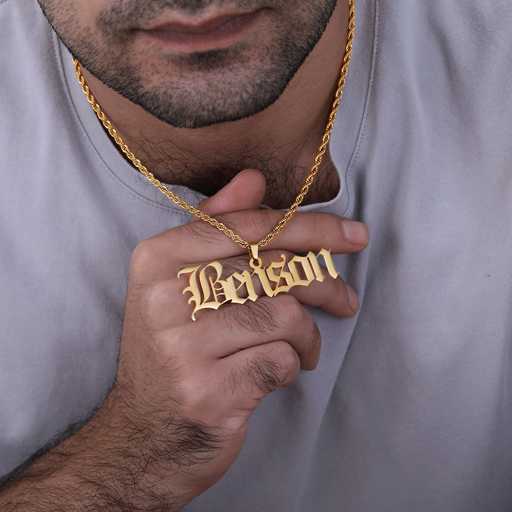 Personalized Old English Name Necklace for Man