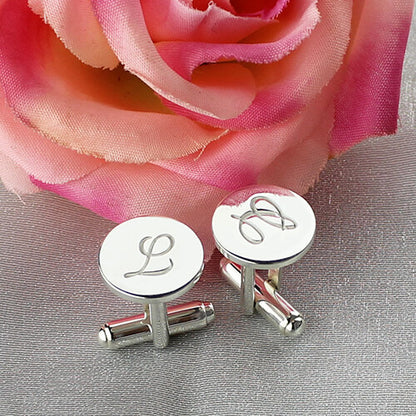 Personalized Cool Circle Initial Cufflinks Sterling Silver