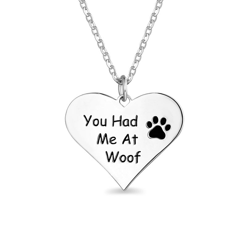 You Had Me at Woof Paw Print Heart Necklace