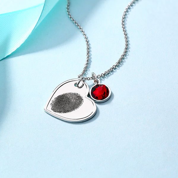 Personalized Fingerprint Heart Necklace With Birthstone
