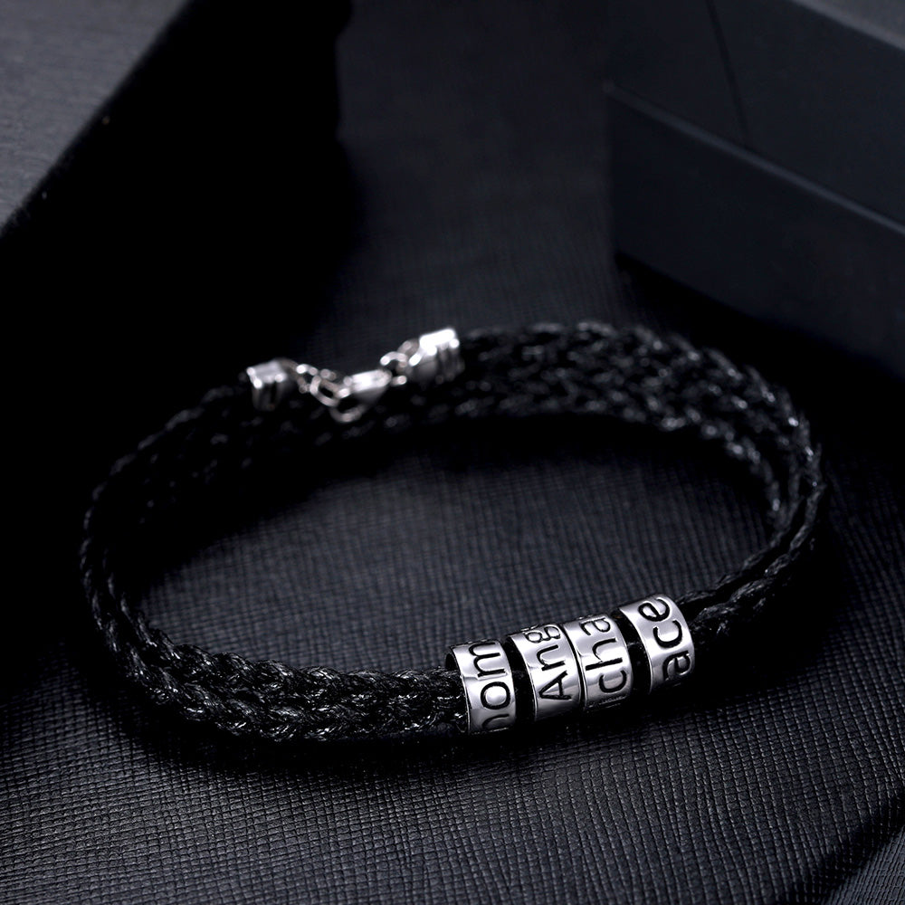 Personalized Beaded Men’s Silver Bracelet