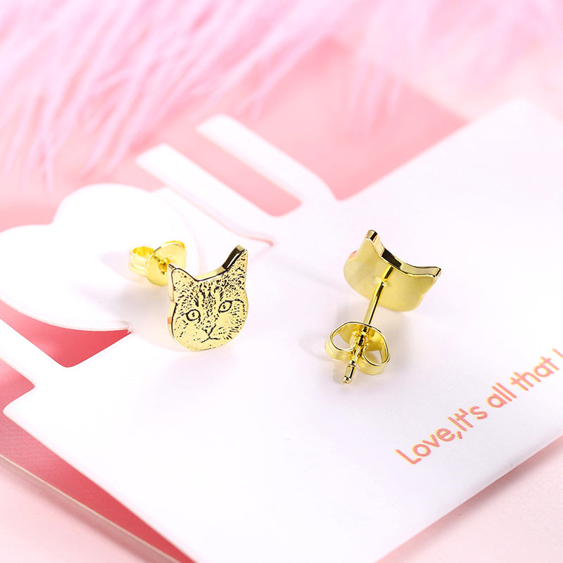 Personalized Pet Photo Stud Earrings in Silver