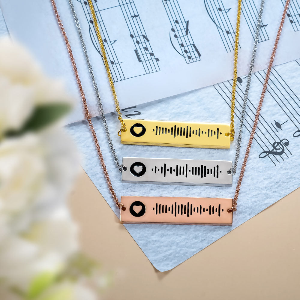 Personalized Scannable Music Code Song Necklace Sterling Silver