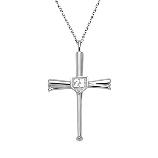 Engraved Baseball Cross Necklace