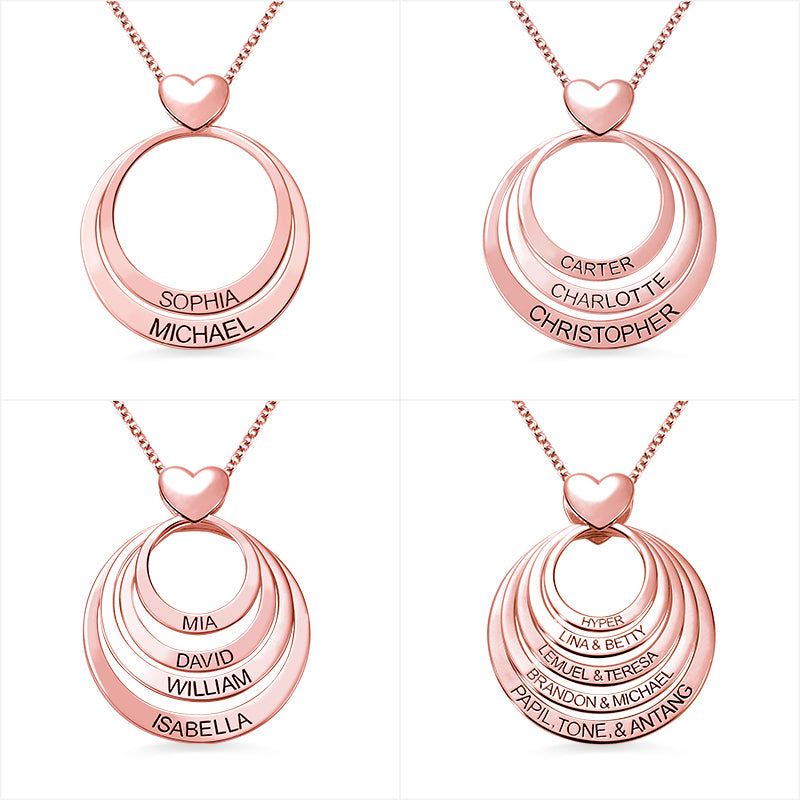 Personalized Family Stacked Circle Necklace Connect with One Heart
