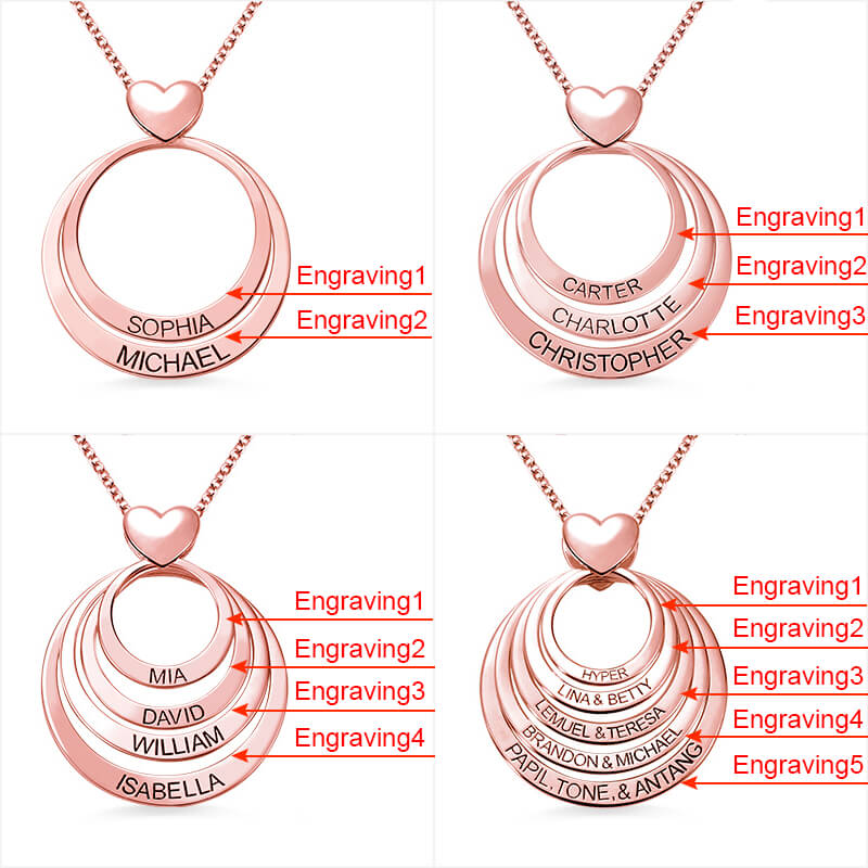 Personalized Family Stacked Circle Necklace Connect with One Heart