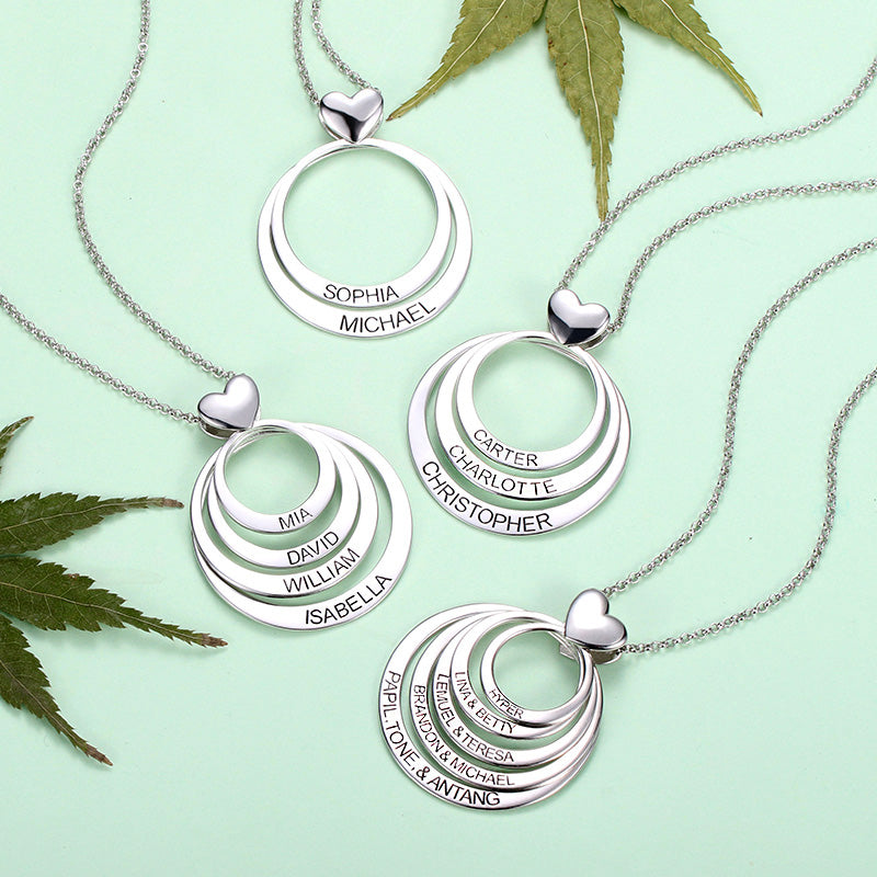 Personalized Family Stacked Circle Necklace Connect with One Heart