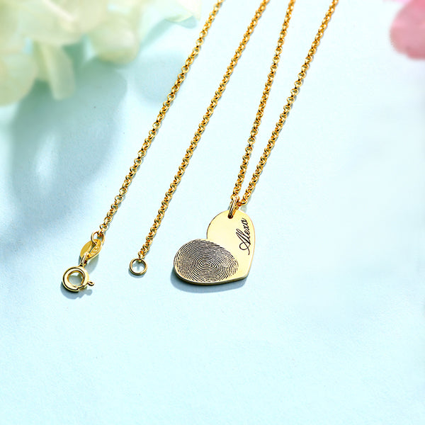Personalized Fingerprint Heart Necklace With Name