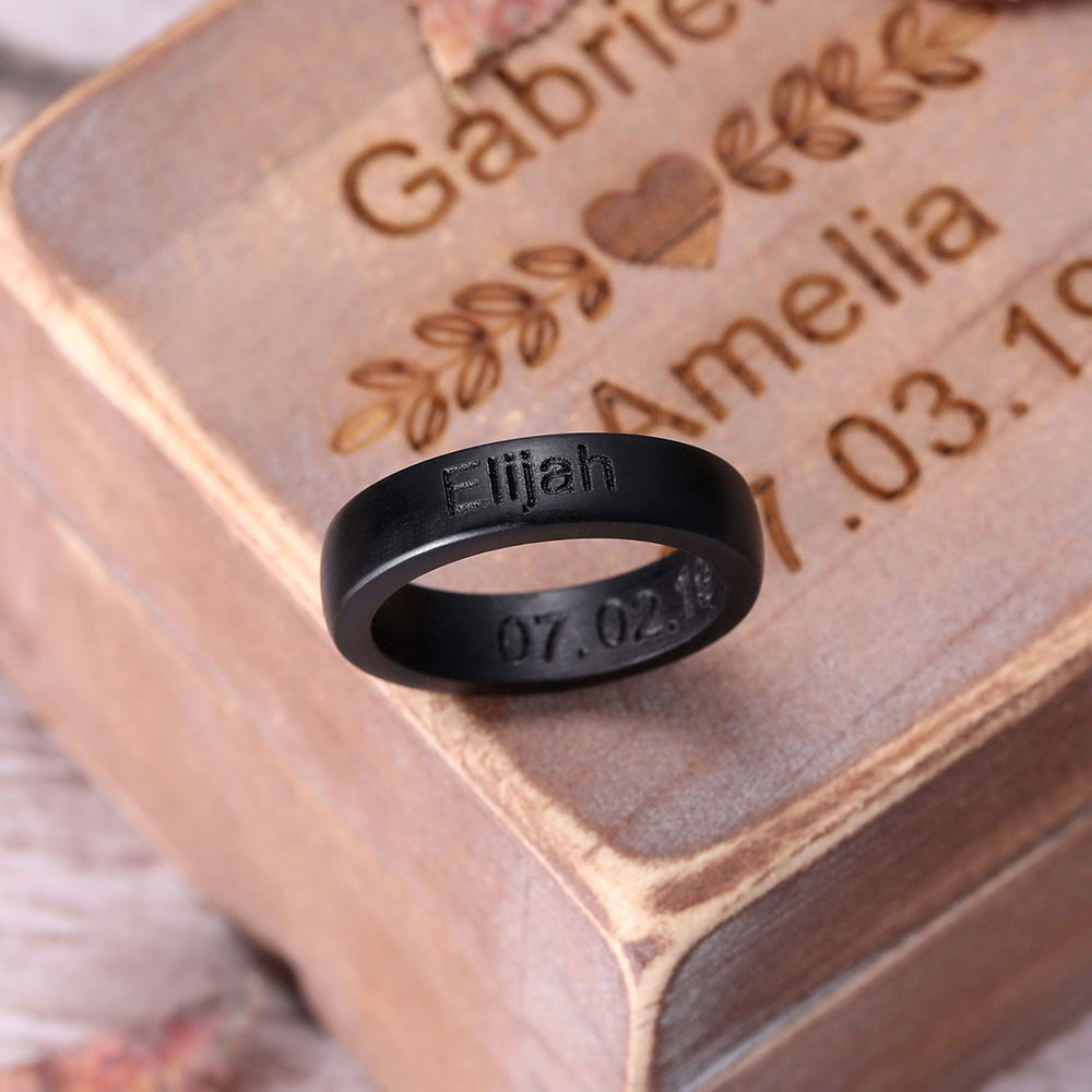 Engraved Black Ebony Ring Anniversary Gift