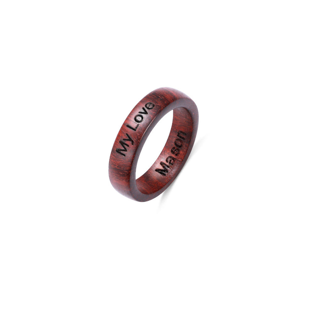 Engraved Pterocarpus Flat Ring With Ring Box
