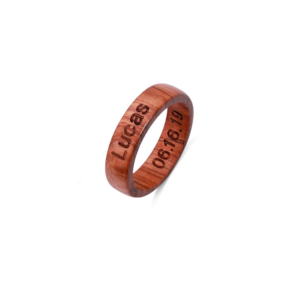 Engraved Burma Padauk Wood Ring With Ring Box
