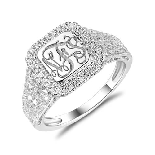 Personalized Monogram Ring With Cubic Zirconia
