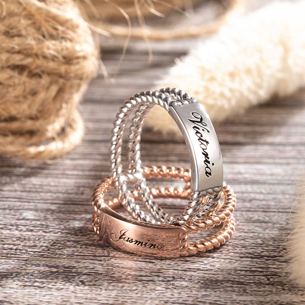 Personalized Twisted Rope Ring In Sterling Silver