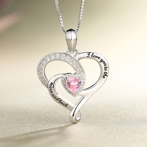 I Love You To The Moon And Back Birthstone Necklace Sterling Silver