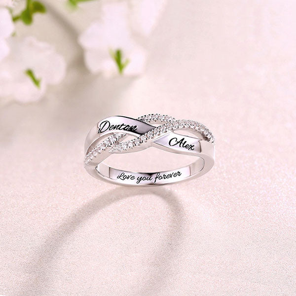 Engraved Name Sterling Silver Twisted Ring