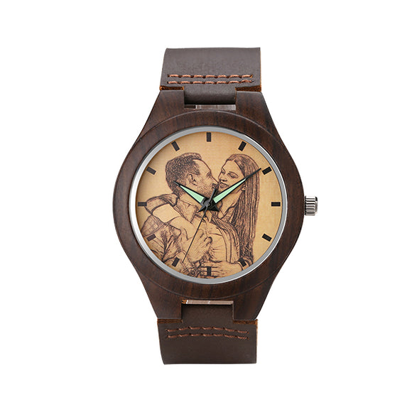 Engraved Classic Wooden Photo Watch
