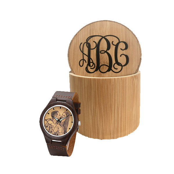 Engraved Classic Wooden Photo Watch