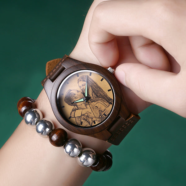 Engraved Classic Wooden Photo Watch