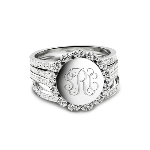 Stackable Monogram Silver Ring With Cubic Zirconia