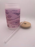 Purple Sun & Moon Frosted Glass Cup with Bamboo Lid