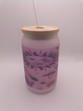 Purple Sun & Moon Frosted Glass Cup with Bamboo Lid